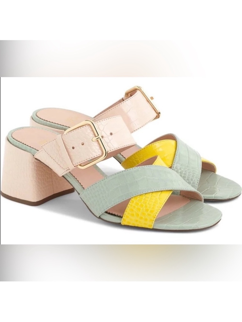 J. CREW Embossed Faux Crocodile Penny Block Heel Sandals